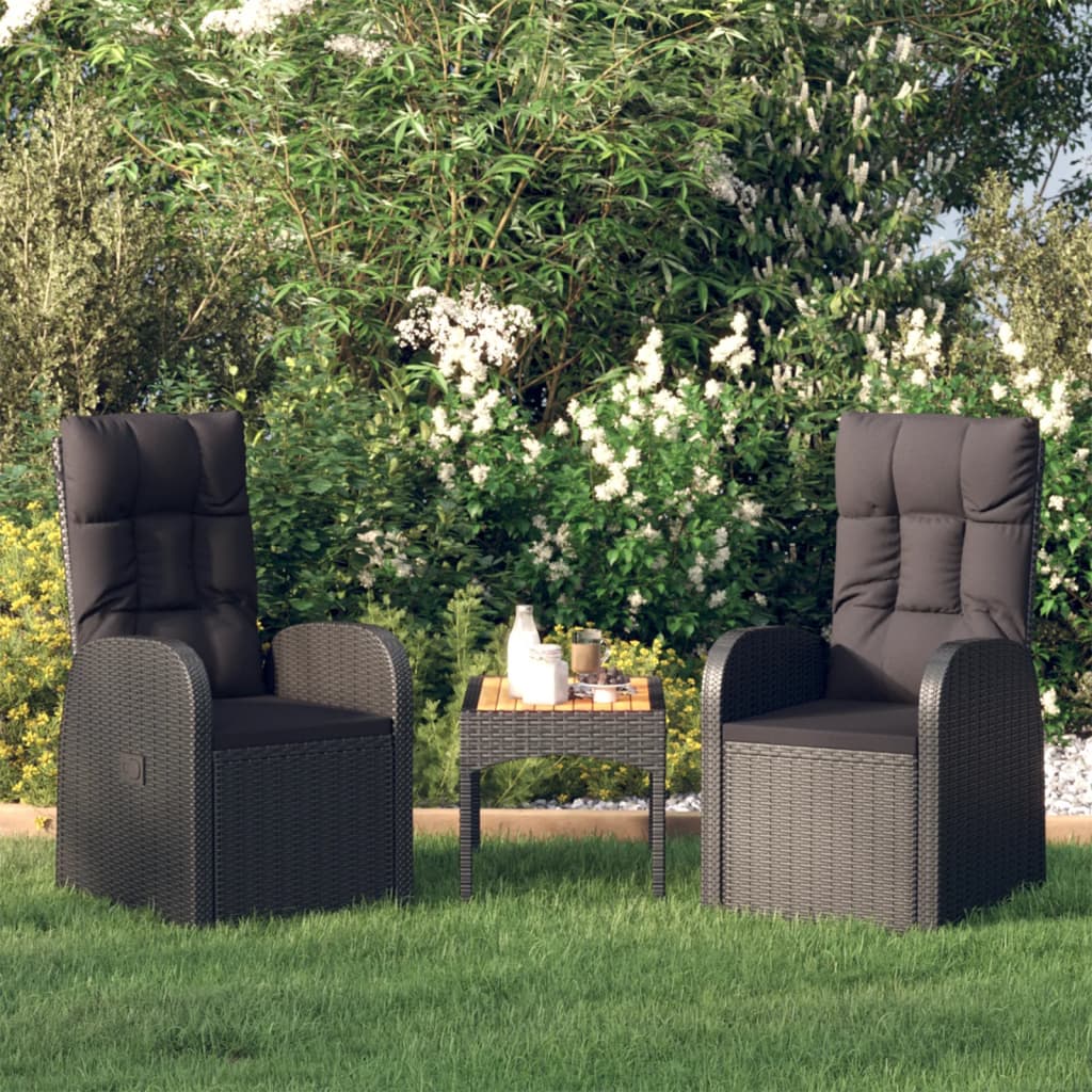 Polohovatelné zahradní židle 2 ks s poduškami polyratan černé