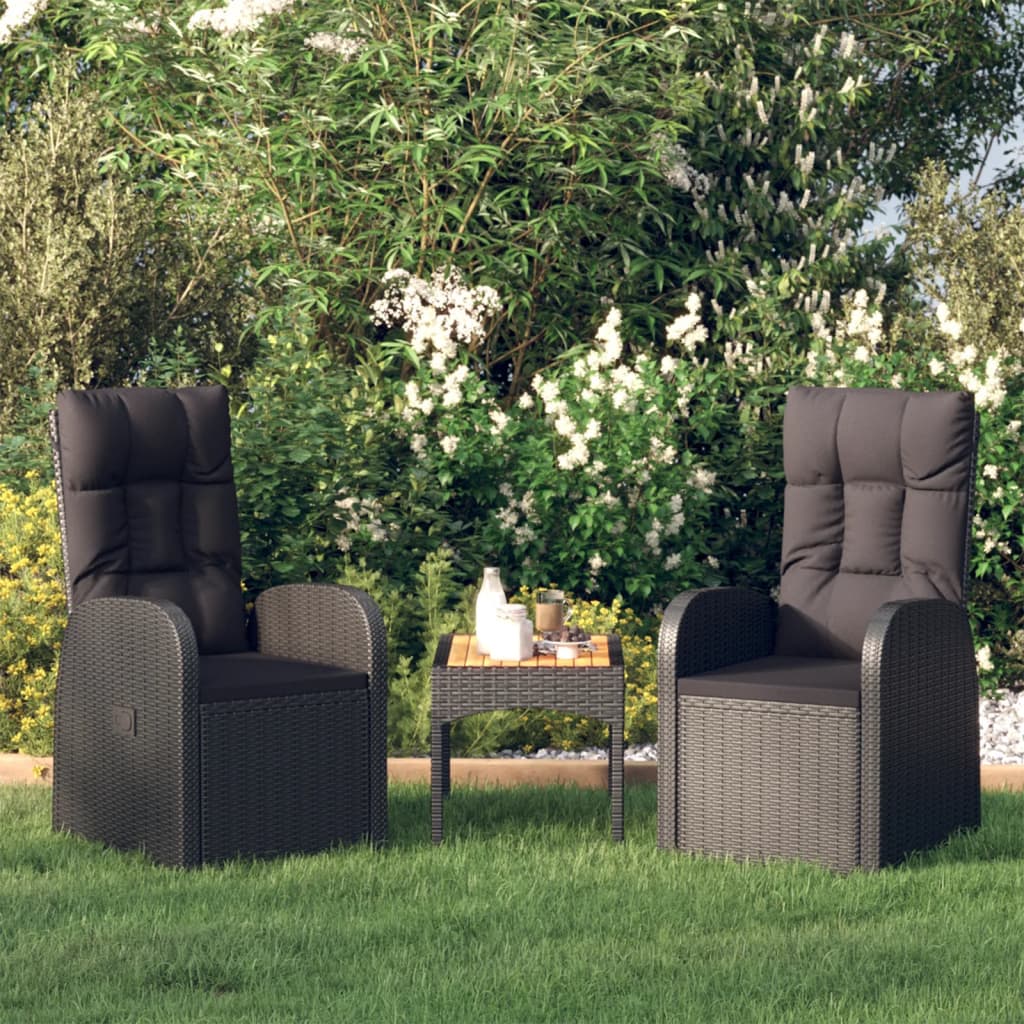 vidaXL Garten-Liegestühle 2 Stk. mit Auflagen Poly Rattan Schwarz