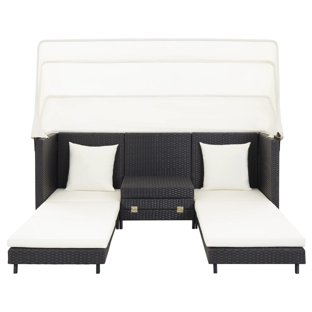 Divano Letto A 3 Posti Estendibile Con Tetto Polyrattan Nero VidaXL 16 width=274