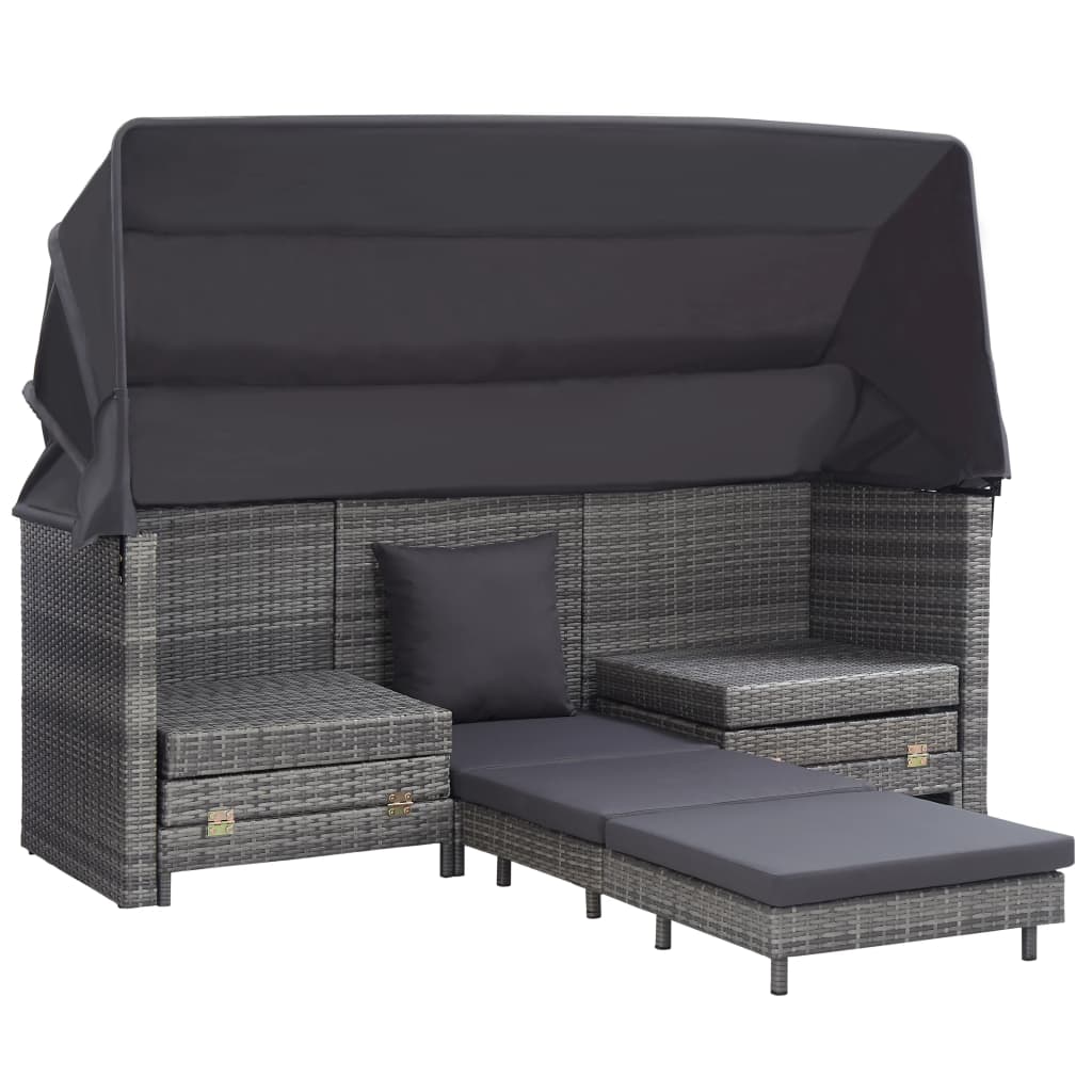 Thumbnail - vidaXL Ausziehbares 3-Sitzer-Schlafsofa mit Dach Poly Rattan Grau