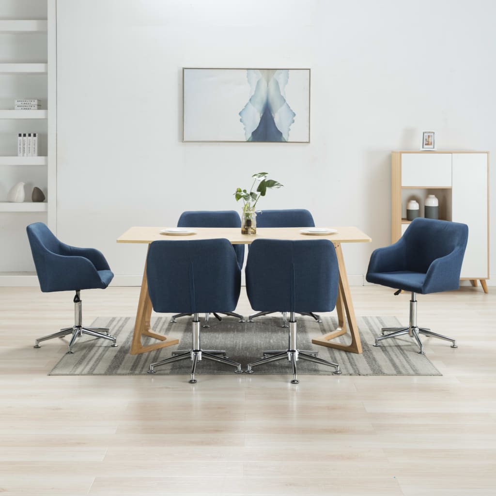 vidaXL Scaune de sufragerie pivotante, 6 buc., albastru, textil vidaXL imagine noua 2022
