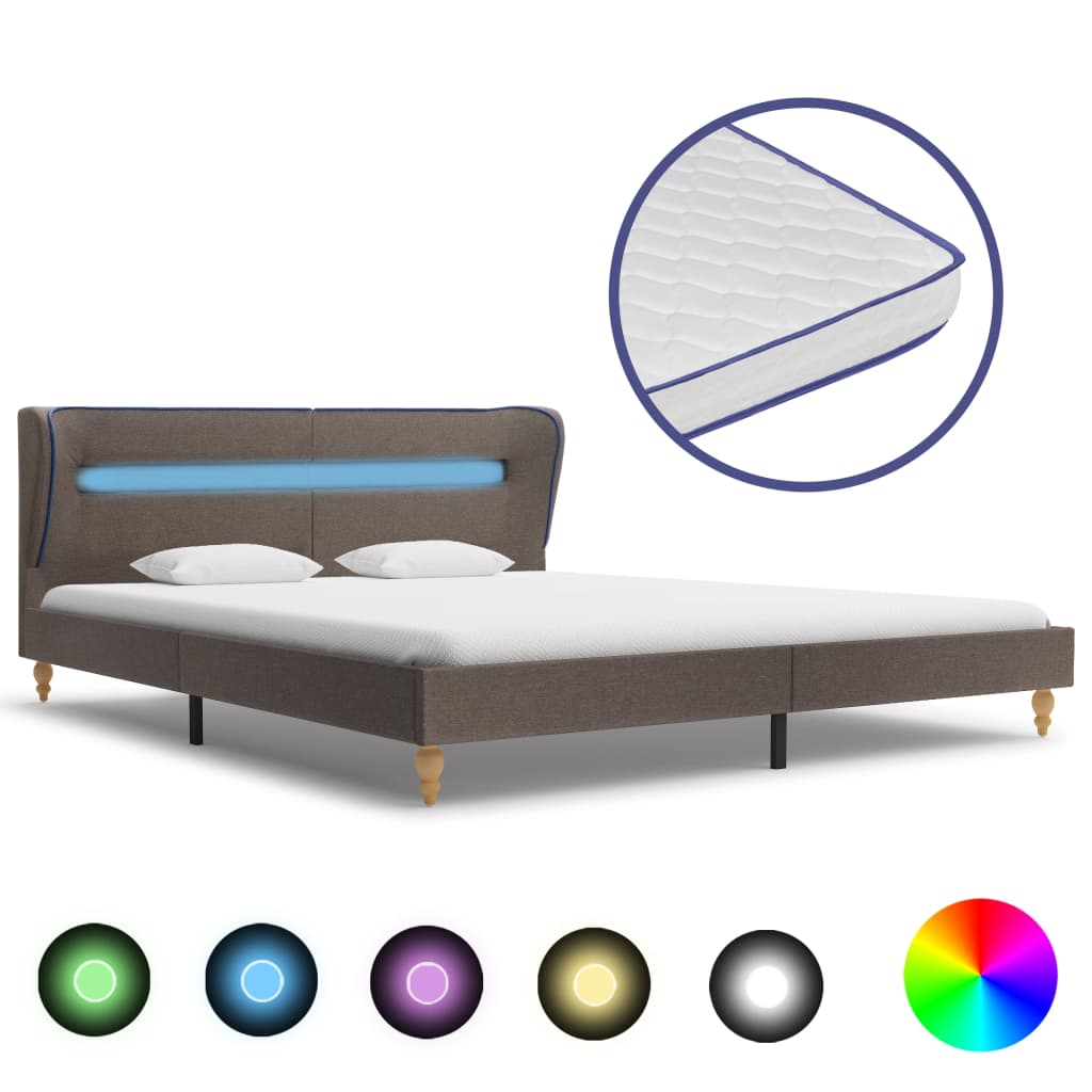 Bett mit LED und Memory-Schaum-Matratze Taupe Stoff 180×200 cm