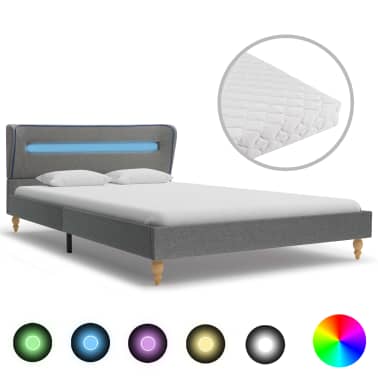 Vidaxl Bett Mit Led Und Matratze Hellgrau Stoff 140 200cm