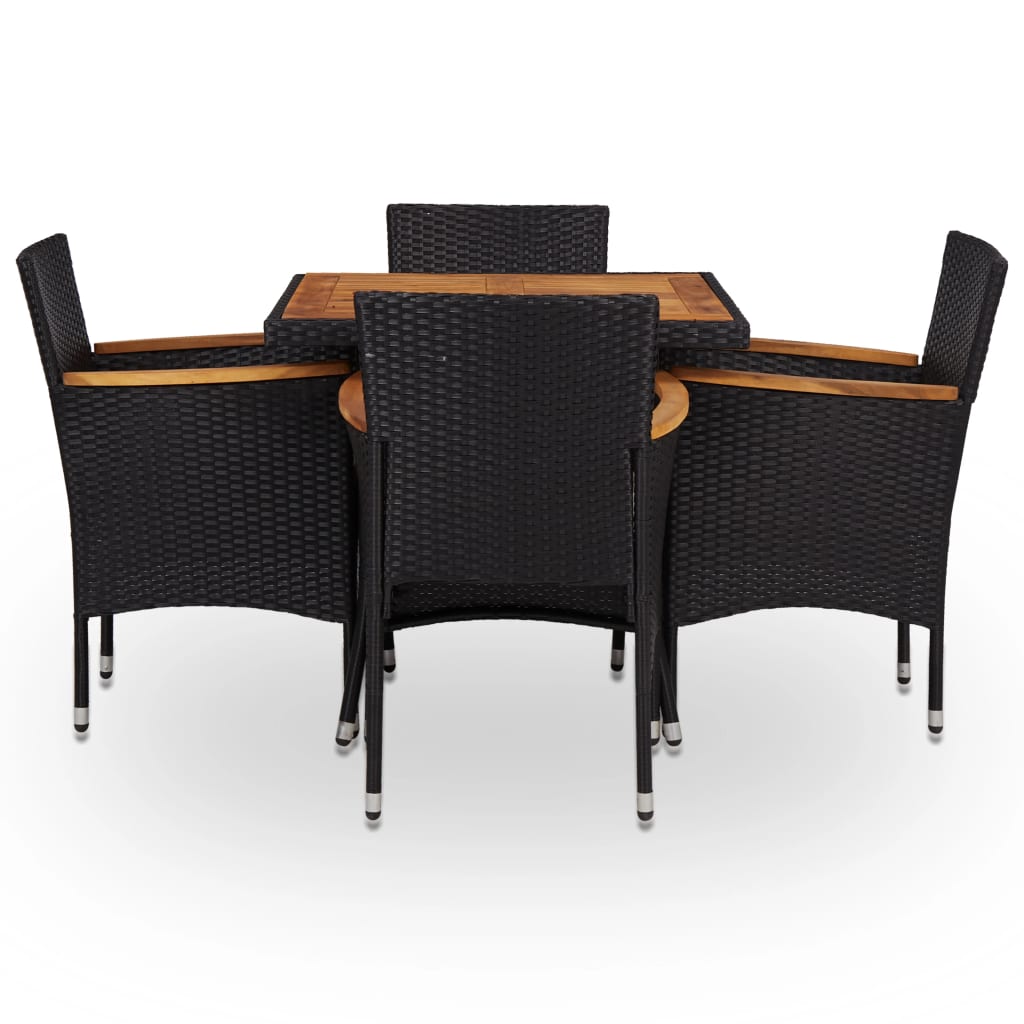 

vidaXL 5-delige Tuinset poly rattan en acaciahout zwart