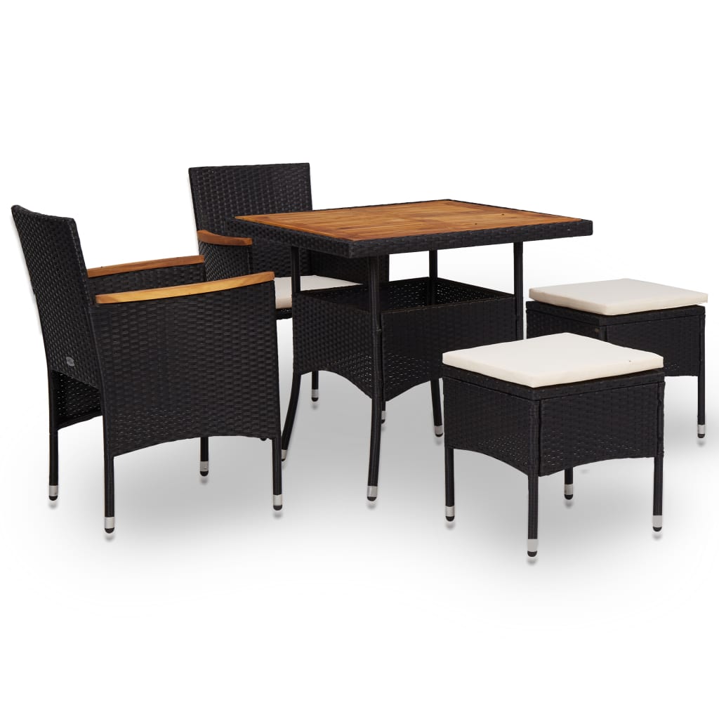 vidaXL Set mobilier de exterior 5 piese, negru, poliratan, lemn acacia