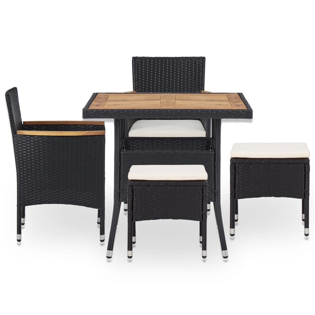 vidaXL 5-delige Tuinset poly rattan en acaciahout zwart afbeelding