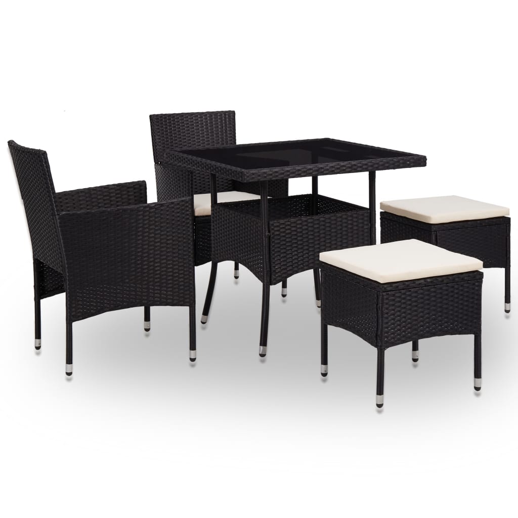 vidaXL Set mobilier de exterior, 5 piese, negru, poliratan și sticlă