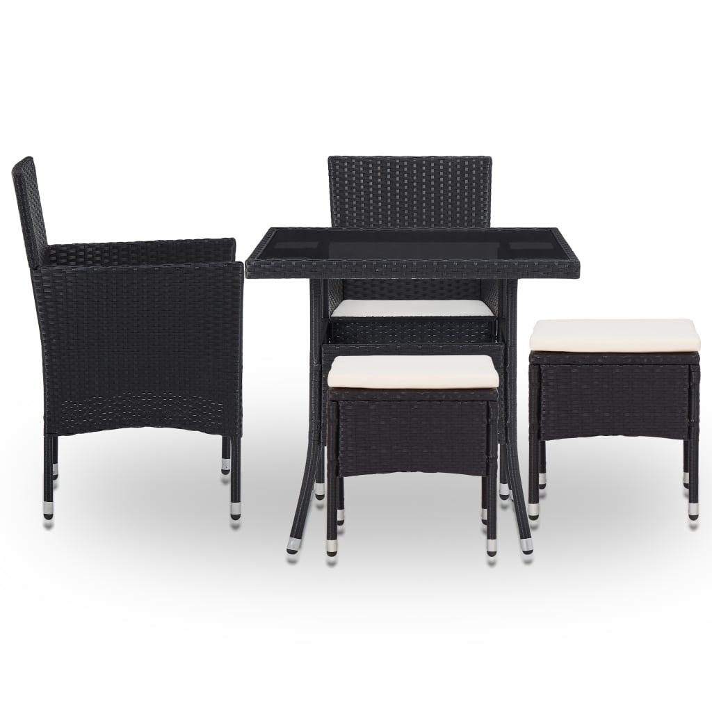 vidaXL 5-delige Tuinset poly rattan en glas zwart afbeelding