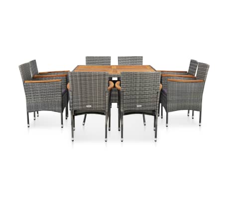 vidaXL 9 Piece Outdoor Dining Set Grey Poly Rattan and Acacia Wood