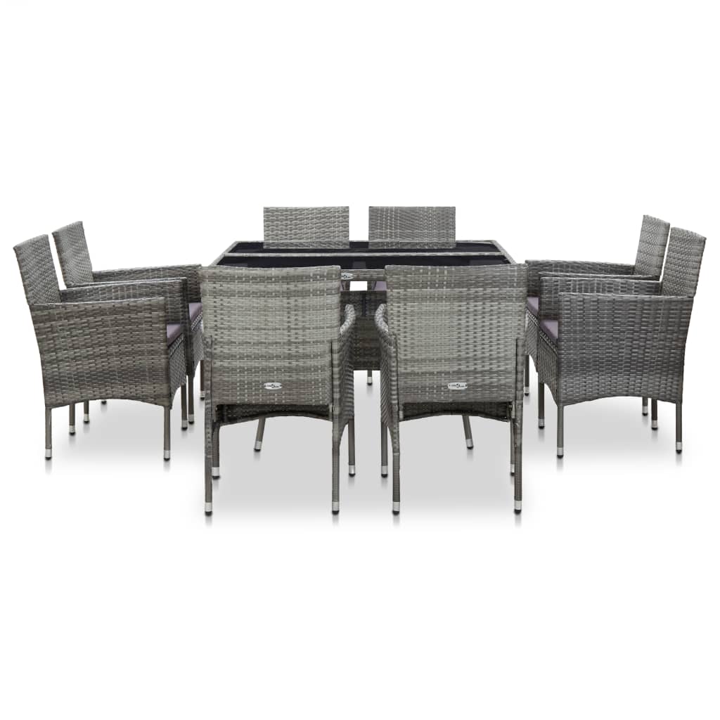 

vidaXL 9-delige Tuinset poly rattan en glas grijs