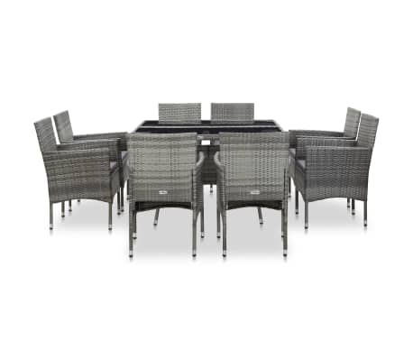 vidaXL 9-tlg. Garten-Essgruppe Grau Poly Rattan und Glas