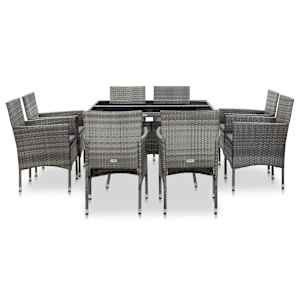 vidaXL Lauko baldų komplektas, 9 dalių, pilkas, poliratanas ir stiklas