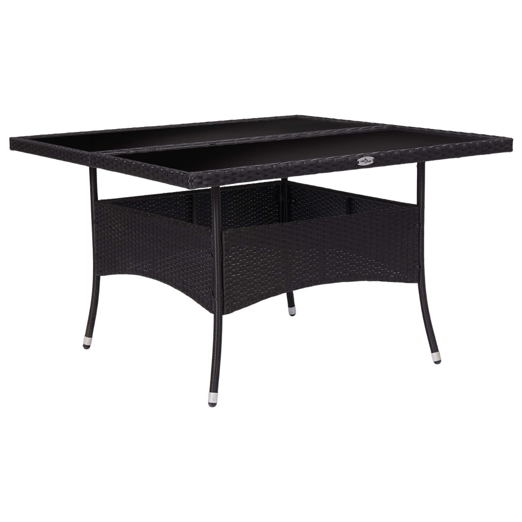 Image of vidaXL Outdoor Dining Table Black Poly Rattan and Glass