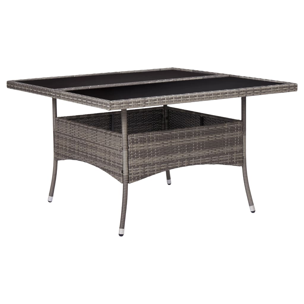 Image of vidaXL Outdoor Dining Table Grey Poly Rattan and Glass
