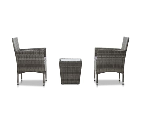 vidaXL Set mesa y sillas 3 pzas ratán sintético vidrio templado gris