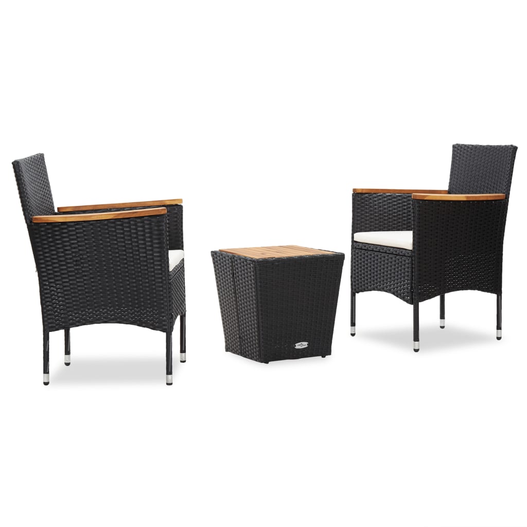 vidaXL Σετ Επίπλων Bistro 3 τεμ. Μαύρο Συνθετικό Ρατάν / Ξύλο Ακακίας