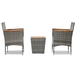 vidaXL Bistro baldų komplektas, 3 dalių, pilkas, ratanas ir akacija