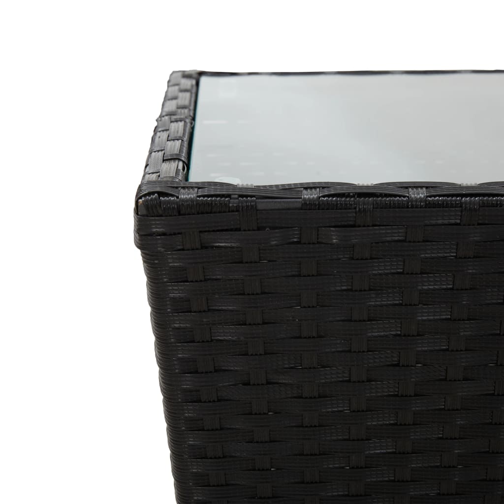  Čajový stolík, čierny 41,5x41,5x43 cm, polyratan, tvrdené sklo