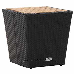 Čajna mizica črna 41,5x41,5x43 cm poli ratan in akacijev les