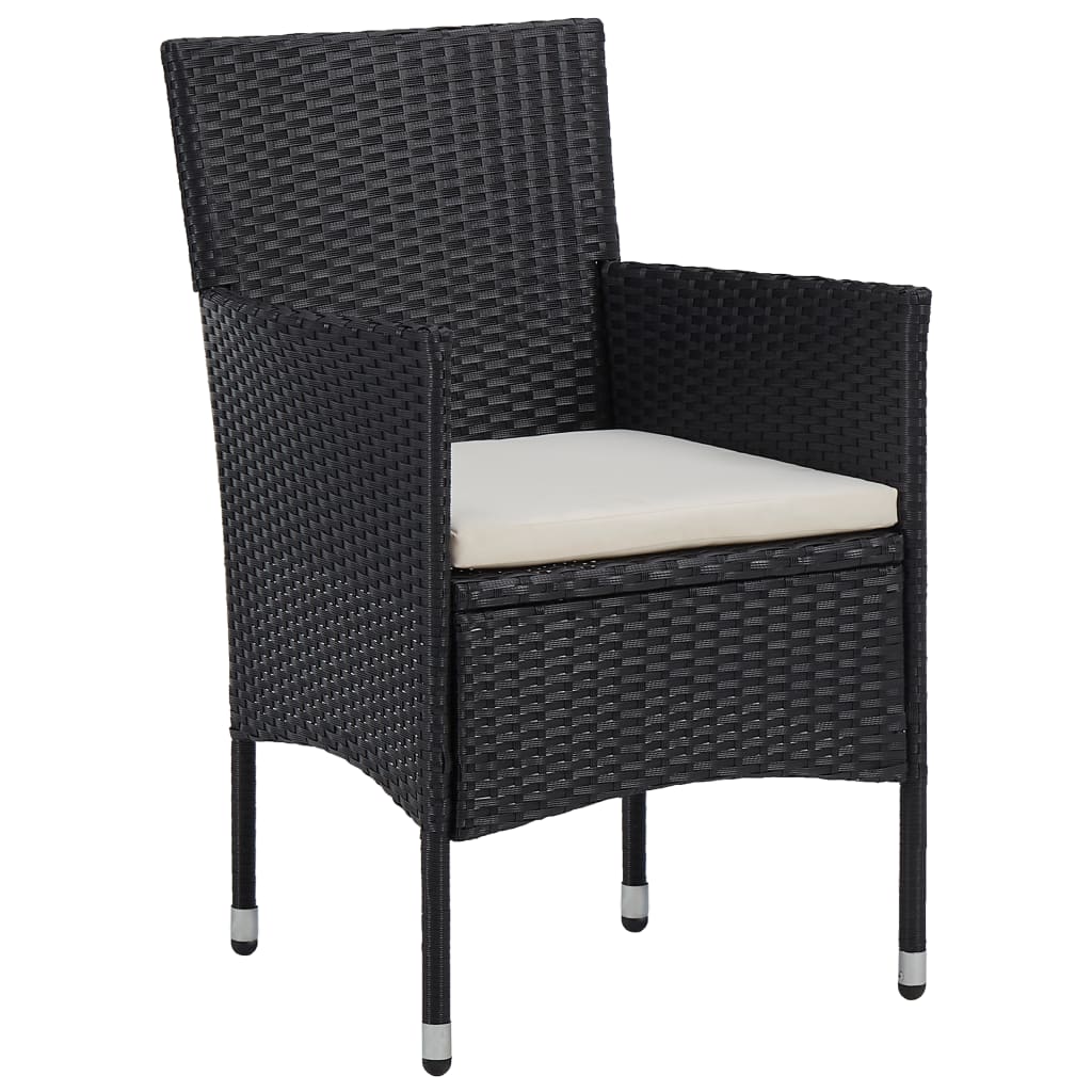 vidaXL 3-delige Bistroset poly rattan en gehard glas zwart