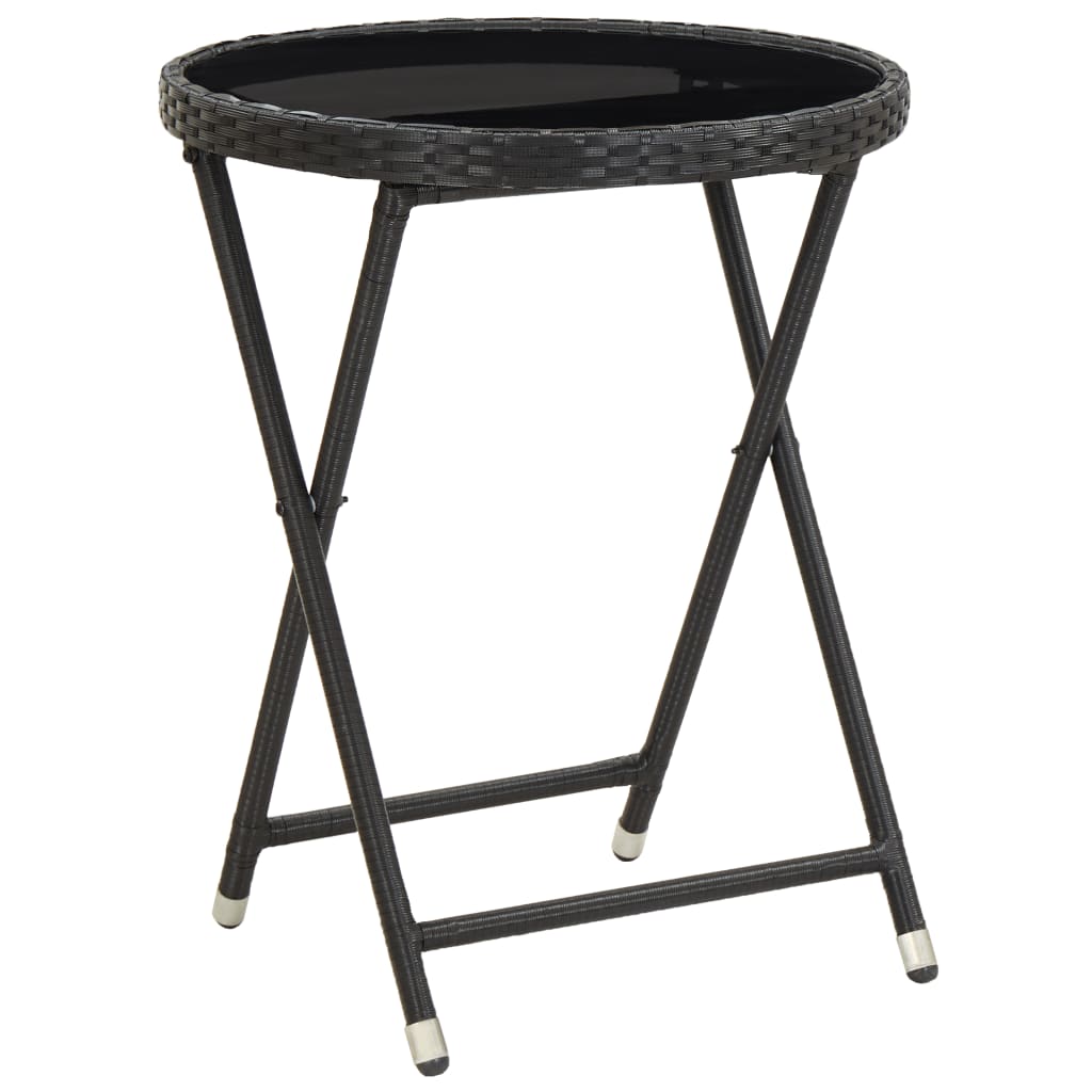 Image of vidaXL Tea Table Black 60 cm Poly Rattan and Tempered Glass