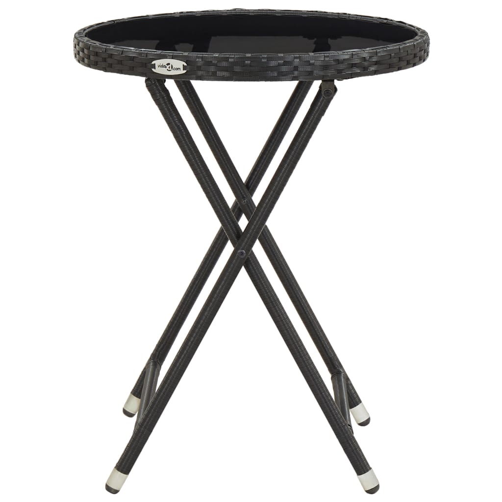 vidaXL Tea Table Black 23.6" Poly Rattan and Tempered Glass