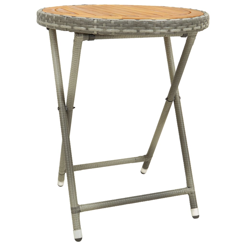 Tea Table Grey 60 cm Poly Rattan and Solid Acacia Wood