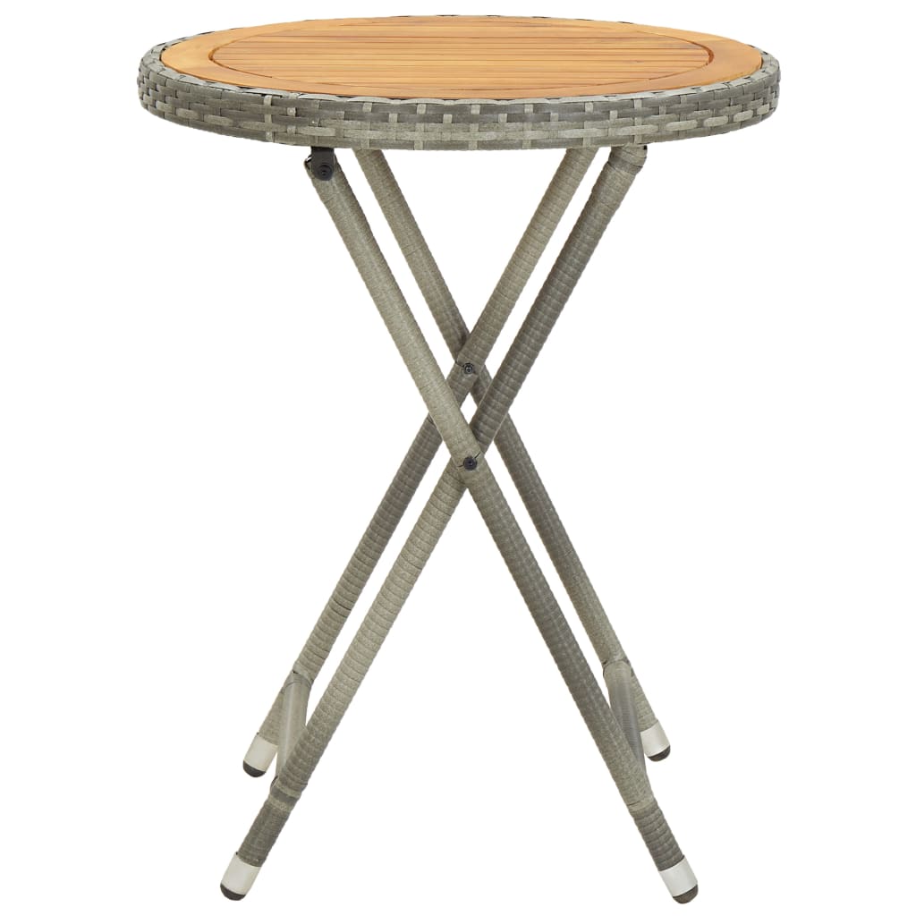 vidaXL Tea Table Grey 60 cm Poly Rattan and Solid Acacia Wood