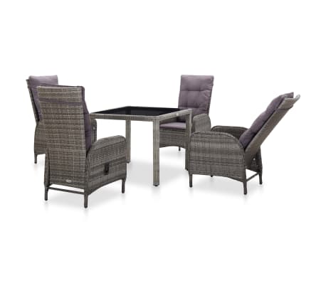 vidaXL Lauko baldų komplektas, 5 dalių, pilkas, poliratanas ir stiklas