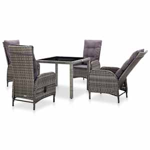 vidaXL Lauko baldų komplektas, 5 dalių, pilkas, poliratanas ir stiklas