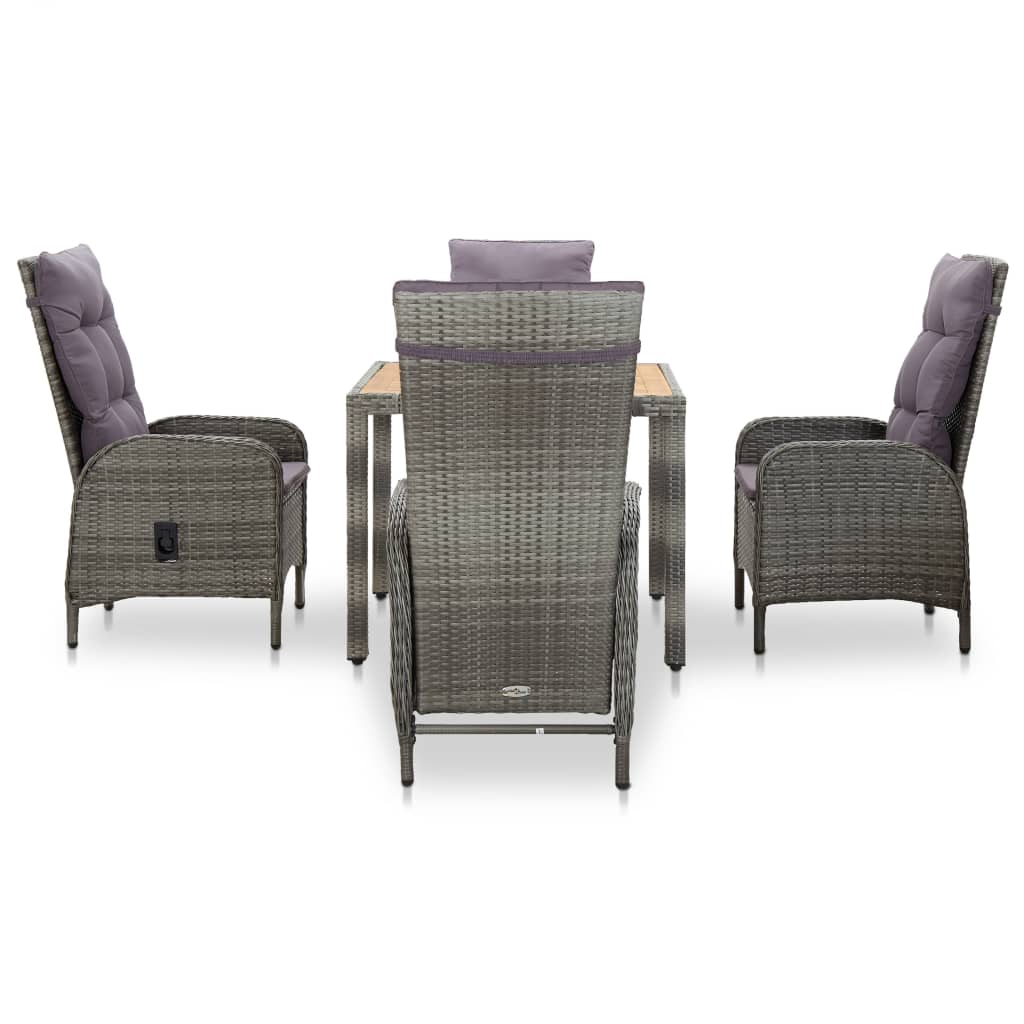 

vidaXL 5-delige Tuinset poly rattan en acaciahout grijs