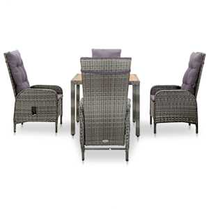 vidaXL Valgomojo komplektas, 5 dalių, pilkas, poliratanas ir akacija