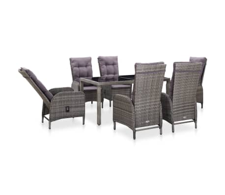 vidaXL 7 Piece Outdoor Dining Set Poly Rattan and Tempered Glass Grey