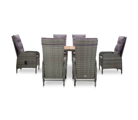 vidaXL Lauko valgomojo komplektas, 7 dalių, pilkas, ratanas ir akacija