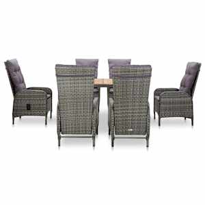 vidaXL Lauko valgomojo komplektas, 7 dalių, pilkas, ratanas ir akacija