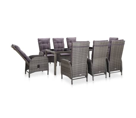 vidaXL 9 Piece Outdoor Dining Set Poly Rattan and Tempered Glass Grey