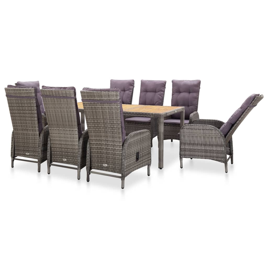 vidaXL 9 Piece Outdoor Dining Set Poly Rattan and Acacia Wood Grey