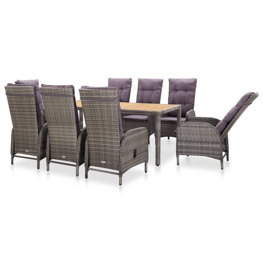 

vidaXL 9-delige Tuinset poly rattan en acaciahout grijs