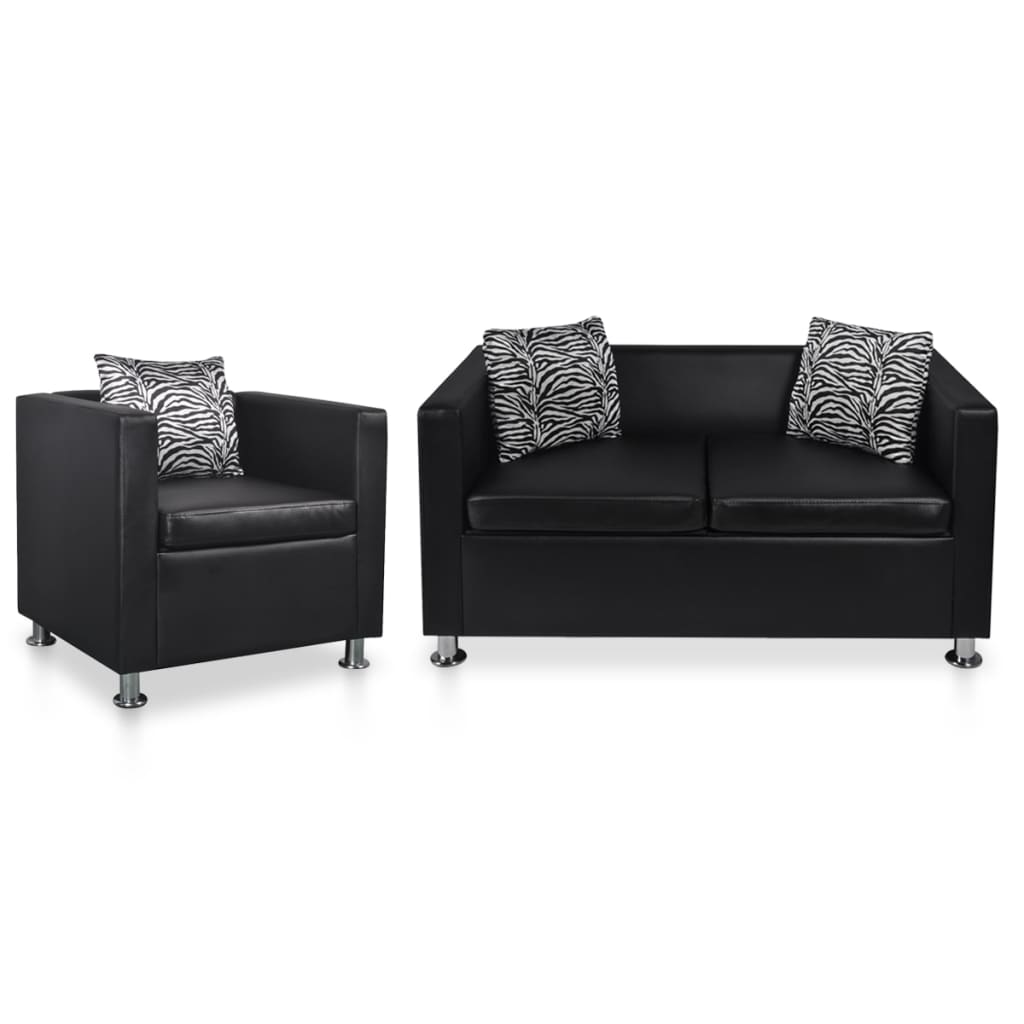 

vidaXL Sofa Set Armchair and 2-Seater Black Faux Leather