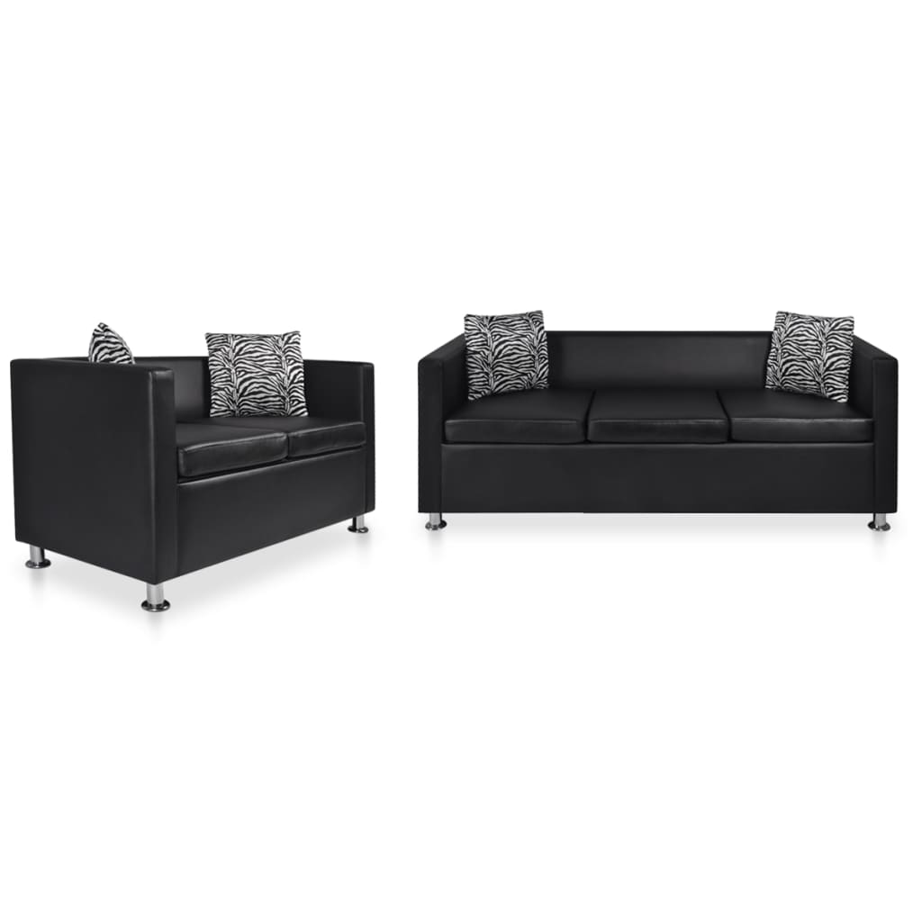 

vidaXL Sofa Set 2-Seater and 3-Seater Black Faux Leather