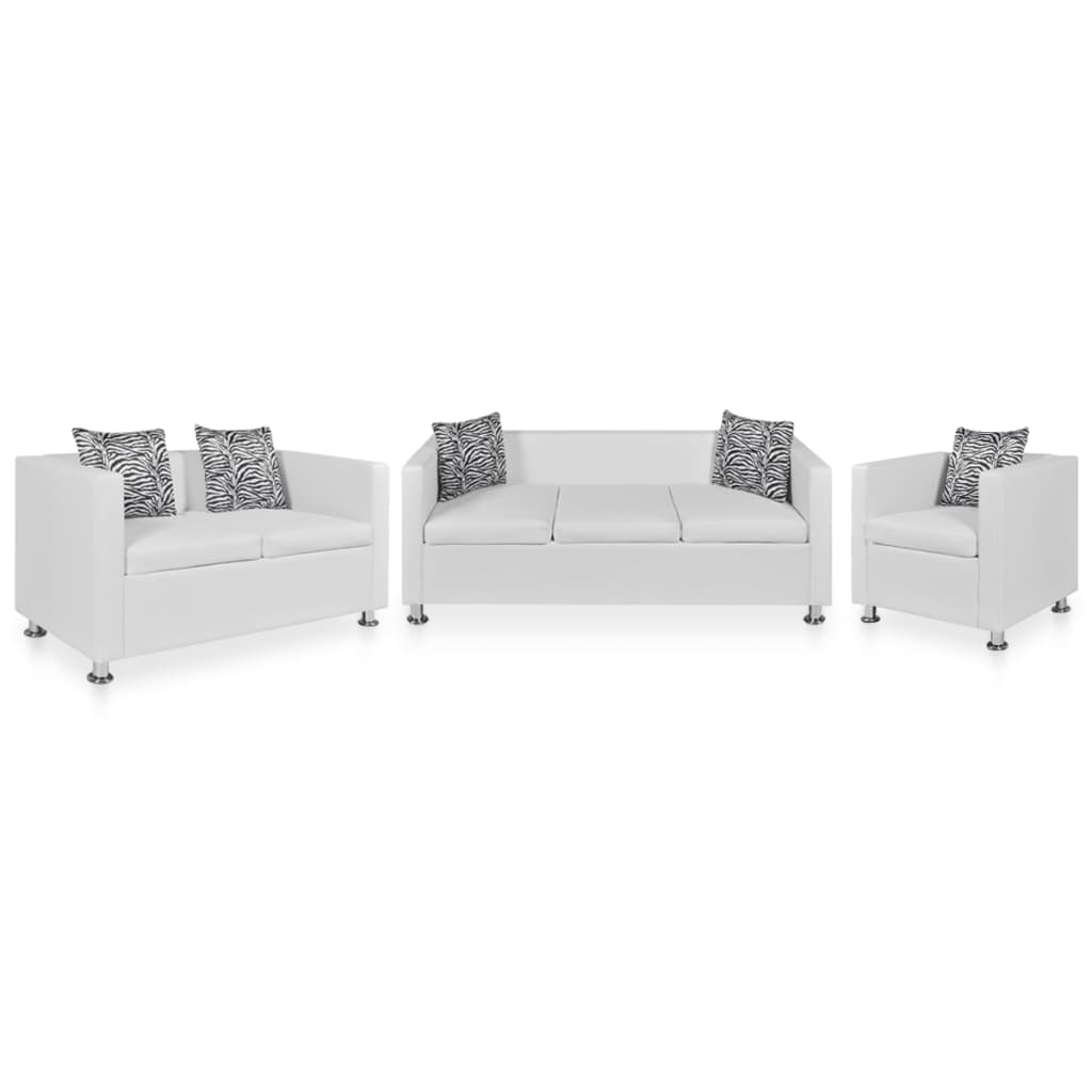 

vidaXL Sofa Set Armchair 2-Seater 3-Seater White Faux Leather