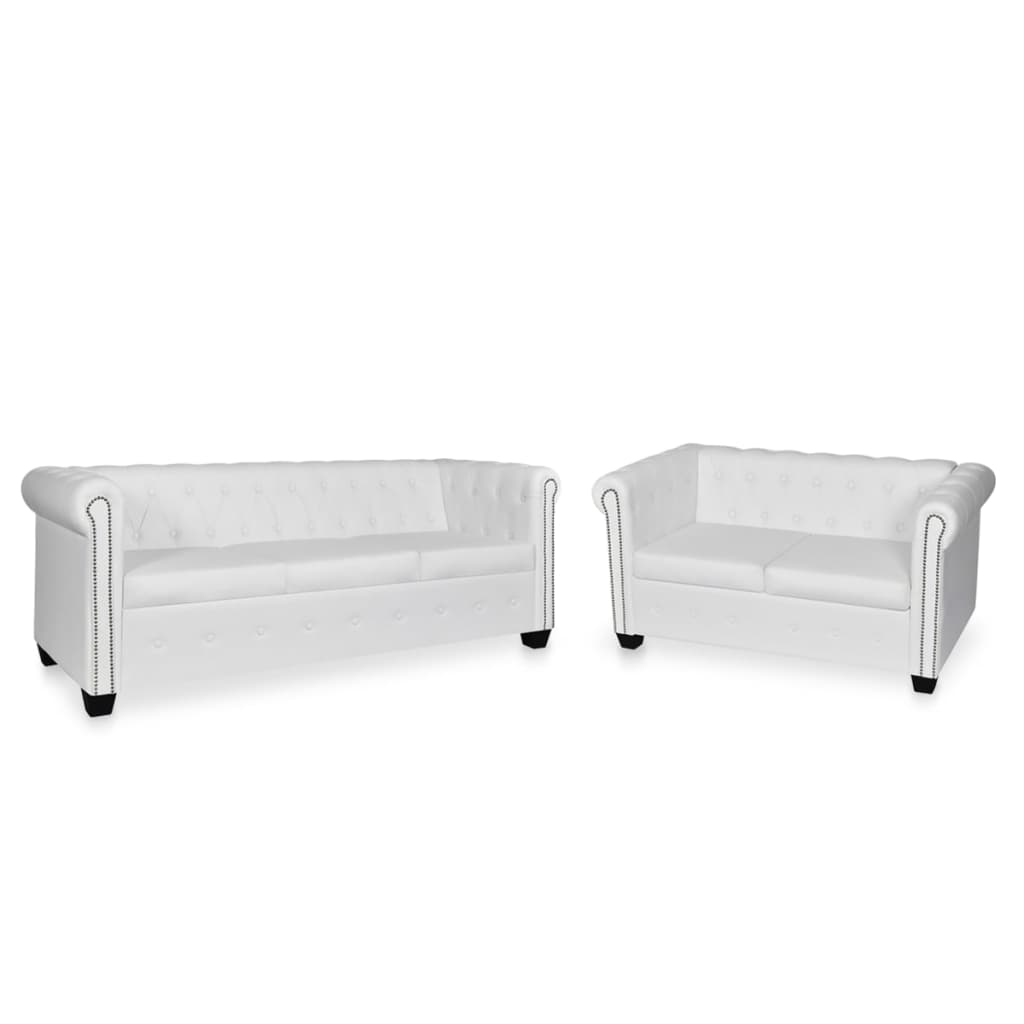 Image of vidaXL Chesterfield Sofa Set 2-Seater and 3-Seater White Faux Leather