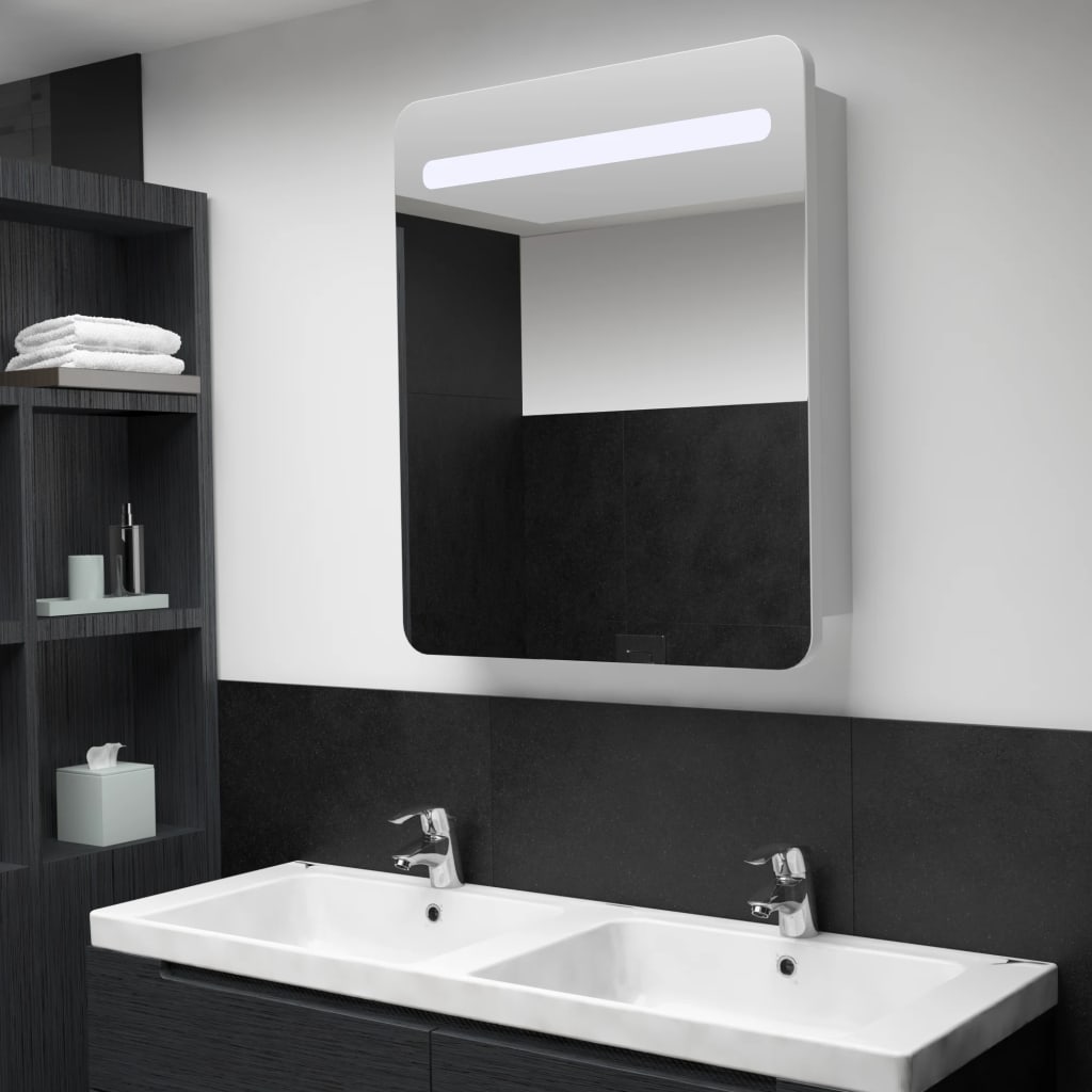 vidaXL badeværelsesskab med spejl + LED-lys 68x9x80 cm