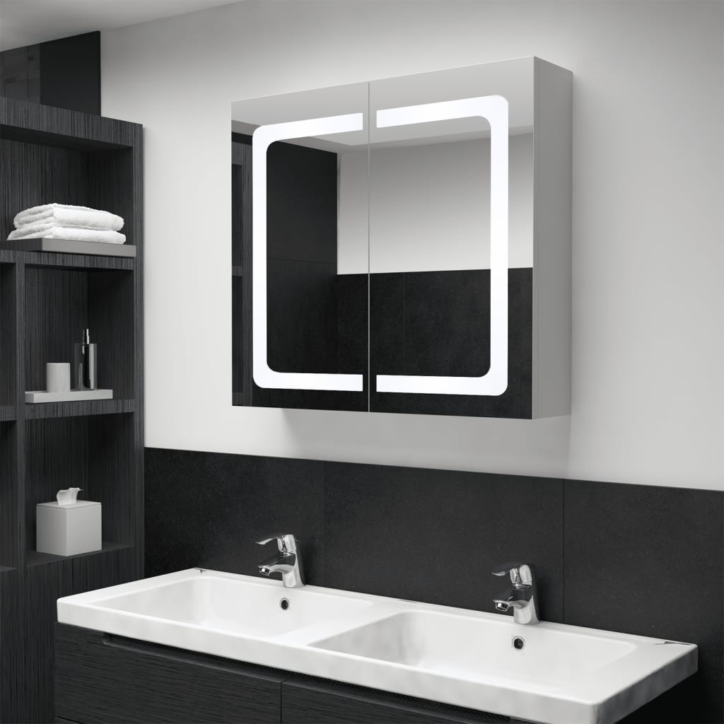 vidaXL Dulap de baie cu oglindă și LED, 80 x 12,2 x 68 cm (si imagine noua