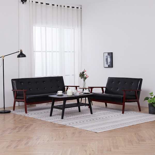 vidaXL diivanikomplekt, 2 tk, must, kunstnahk
