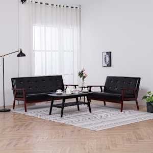 Kavč 2 kosa črno umetno usnje