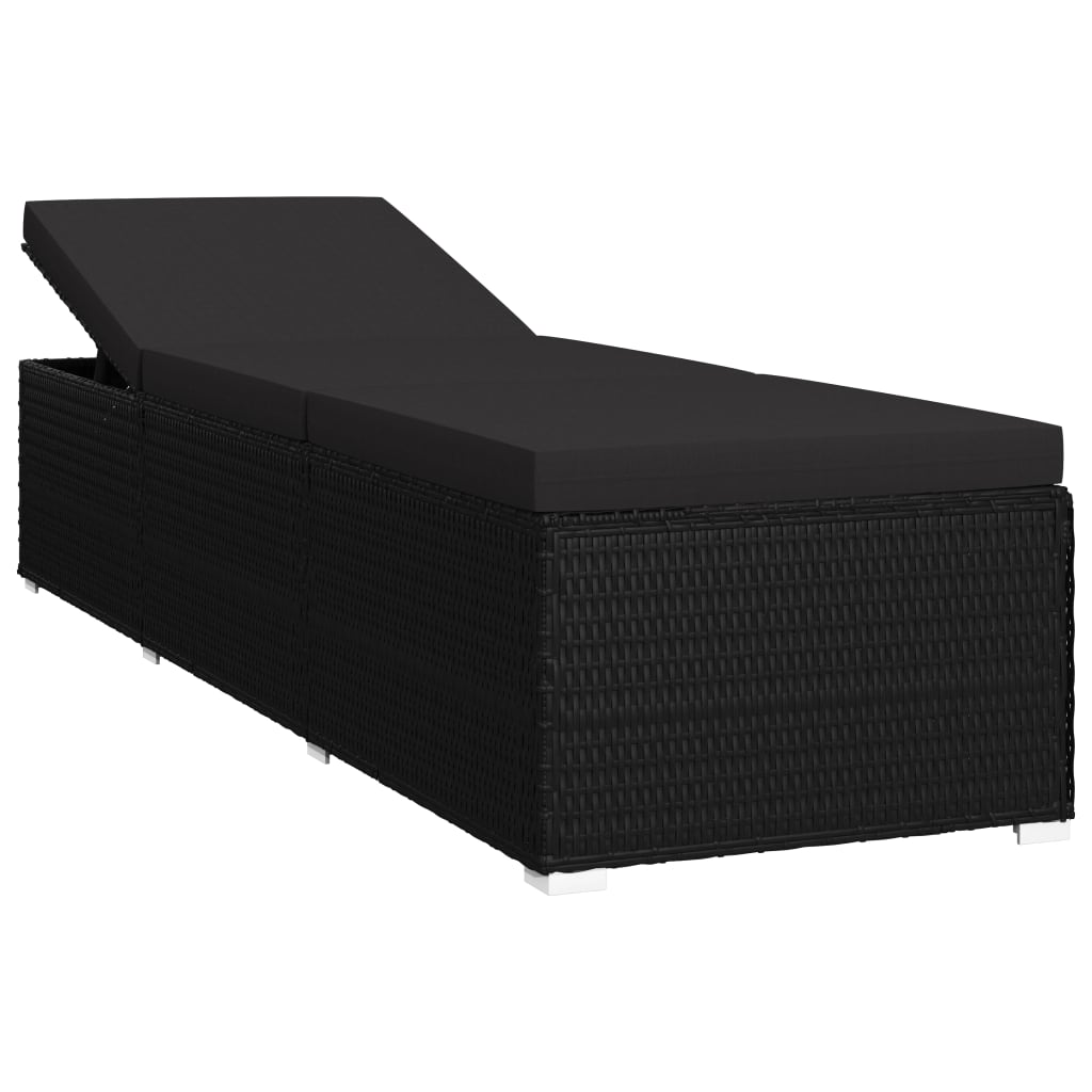 

vidaXL Sun Lounger with Cushion Poly Rattan Black