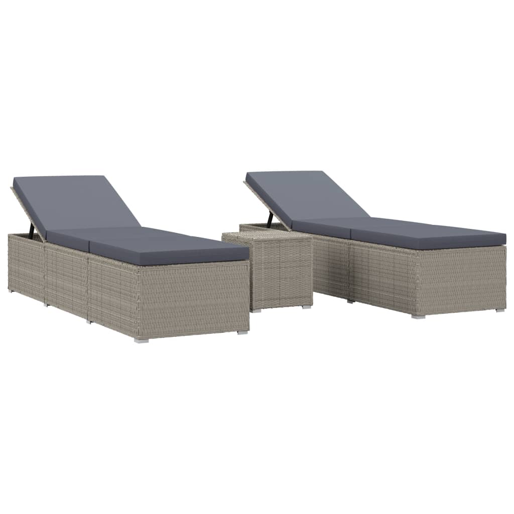 

vidaXL 3 Piece Patio Sun Lounger Set Poly Rattan Gray