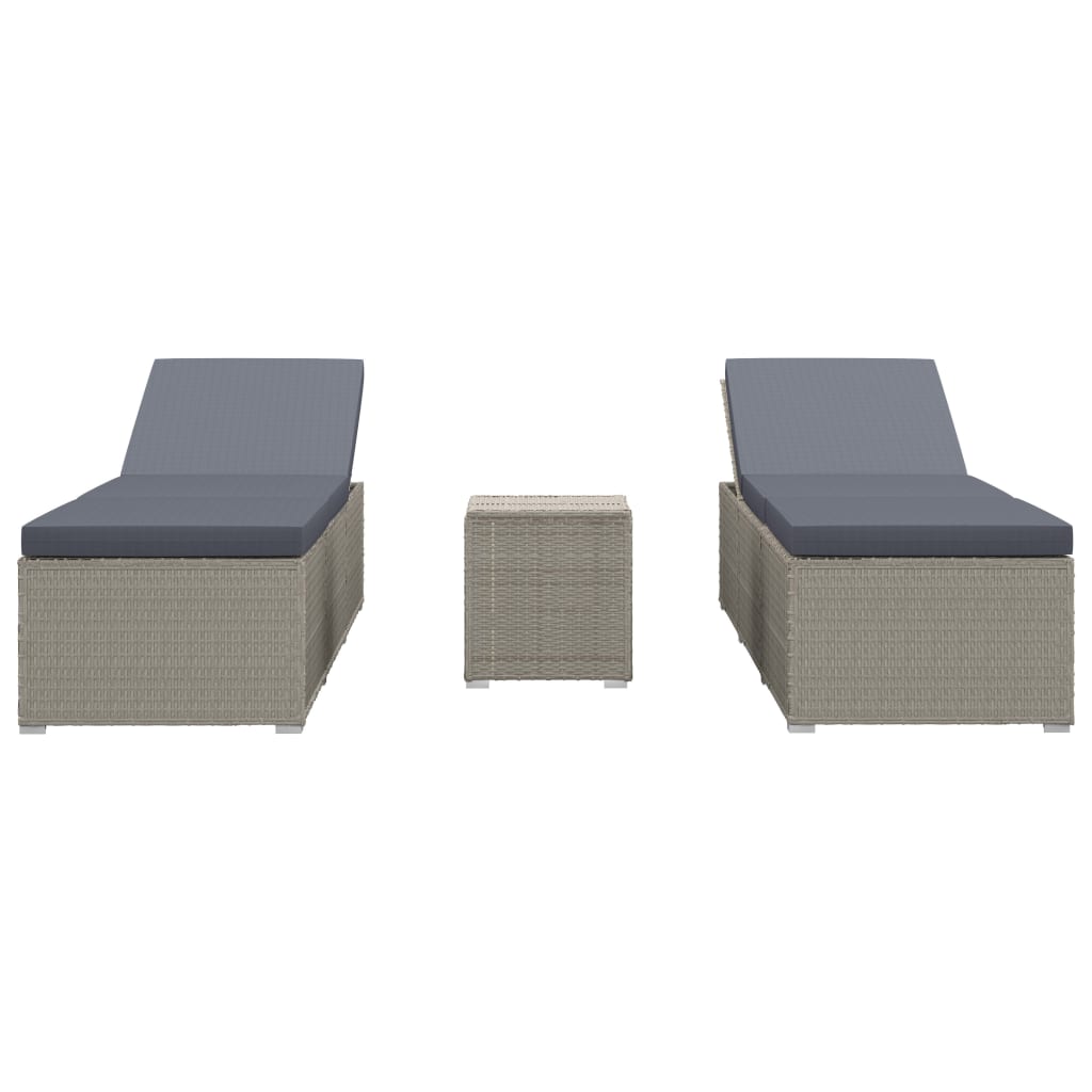 

vidaXL 3-delige Ligbeddenset poly rattan grijs