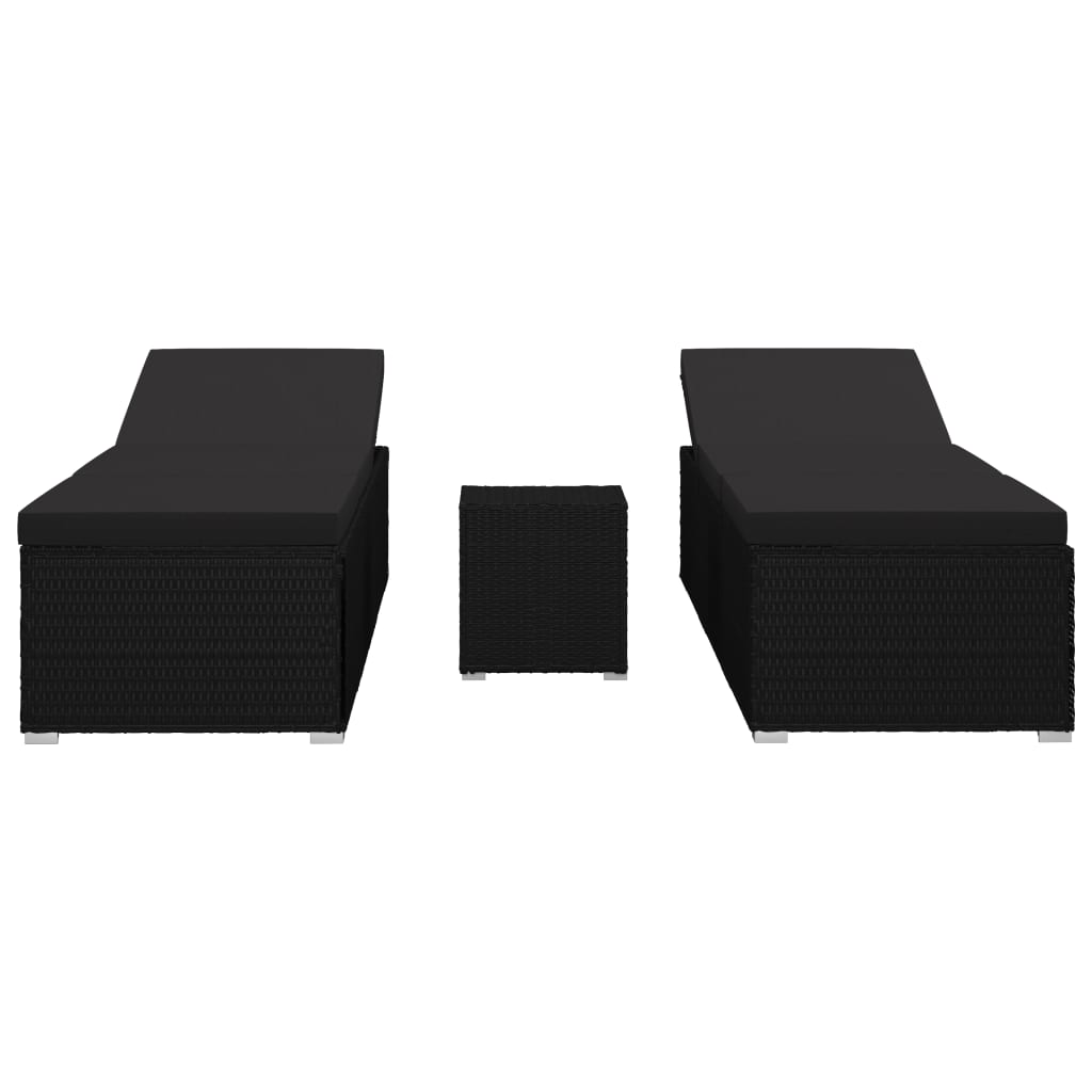 

vidaXL 3-delige Ligbeddenset poly rattan zwart